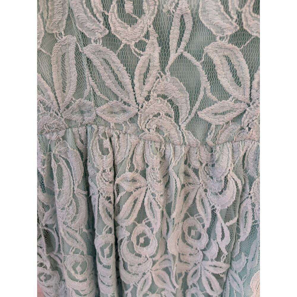 Fire Los Angeles Mint Green Lace Babydoll Dress Size M Sleeveless Floral Lace - Picture 5 of 8